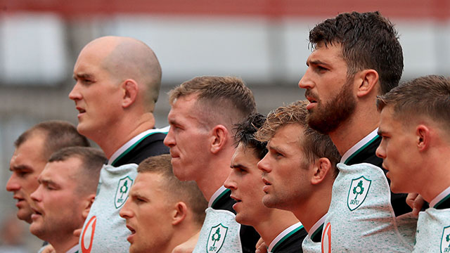 Ireland players line up against Italy in World Cup warm up match